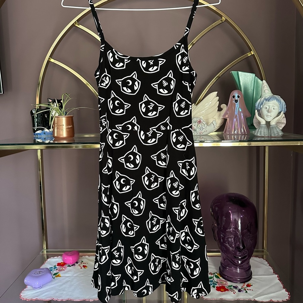 SOLD✨Do not purchase. Killstar Black and White Cat Pattern Mini Dress
